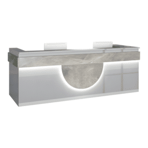 Modern Reception Desk - Light Wood Grain Finish - L94" x W24" x H39", Grey + Imitation marble gray