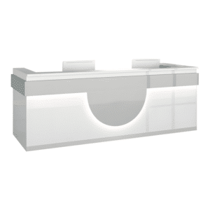 Modern Reception Desk - Light Wood Grain Finish - L63" x W24" x H39", White + Gray