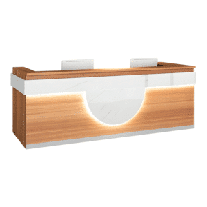 Modern Reception Desk - Light Wood Grain Finish - L59" x W24" x H39", Dark wood grain color + Imitation Marble White