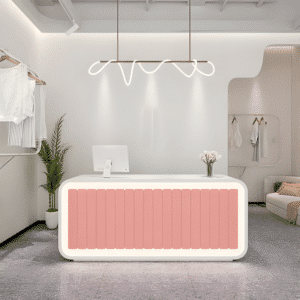 Simple Modern Bar Front Desk - L87"xW24"xH39", White + Pink