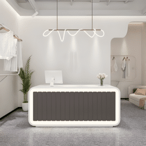 Simple Modern Bar Front Desk - L102"xW24"xH39", White + Charcoal Gray