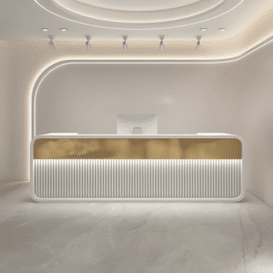 Simple Modern Hotel Company Front Desk - L63"xW24"xH39", White + Gold