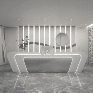 Simple and Unique Retail Front Desk - Maoters - L87"xW24"xH39", Gray + Silver Stainless Steel