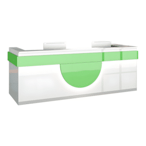 Modern Reception Desk - Light Wood Grain Finish - L150" x W24" x H39", White + Green