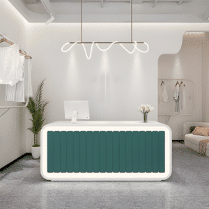 Simple Modern Bar Front Desk - L63"xW24"xH39", White + Turquoise Blue
