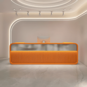 Simple Modern Hotel Company Front Desk - L87"xW24"xH39", Orange + Silver