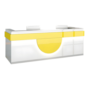Modern Reception Desk - Light Wood Grain Finish - L110" x W24" x H39", White + Yellow