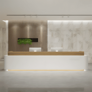 New Chinese Style Reception Desk - L118" x W24" x H39", White + Original wood