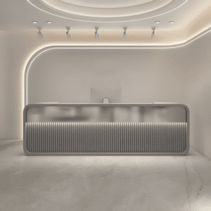 Simple Modern Hotel Company Front Desk - L138"xW24"xH39", Gray + Silver