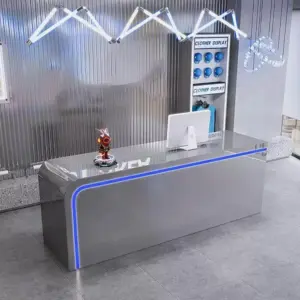 Modern Design Reception Desk - Maoters - L94" x W24" x H39", Silver (Stainless steel) + Blue