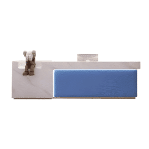 Simple Modern Stainless Steel Reception Desk - Maoters - L87"xW24"xH39", Jazz White + Blue