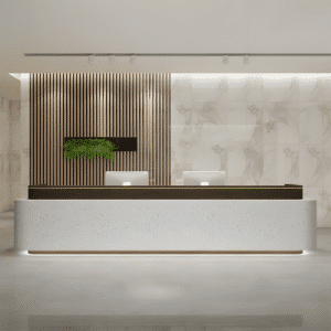 New Chinese Style Reception Desk - L63" x W24" x H39", Coffee + Terrazzo