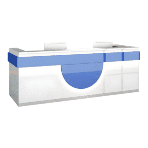 Modern Reception Desk - Light Wood Grain Finish - L79" x W24" x H39", White + Blue