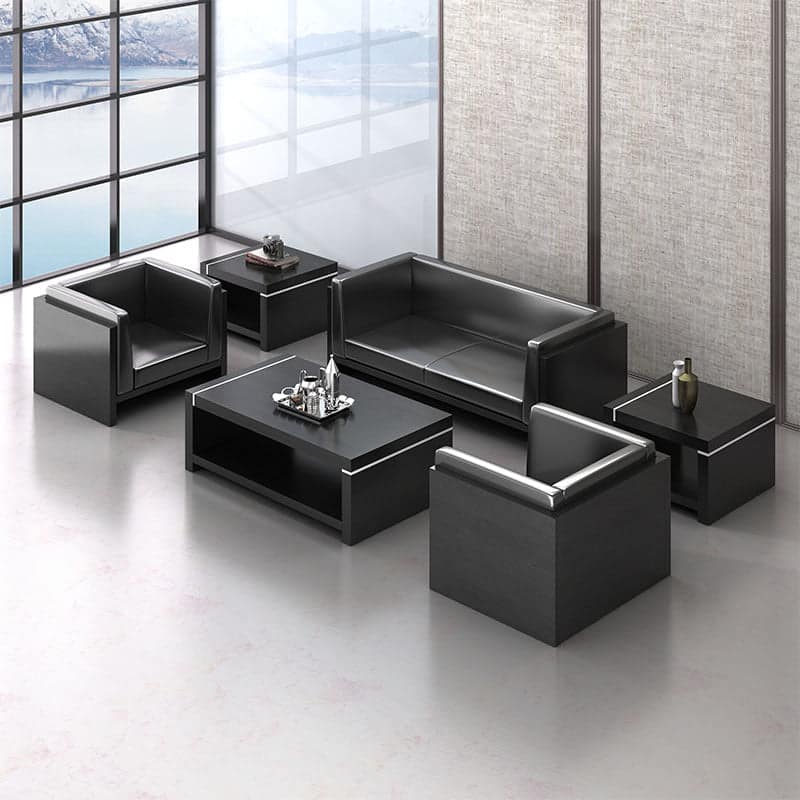Compact Modern Guest Office Sofa - Genuine Leather, Black