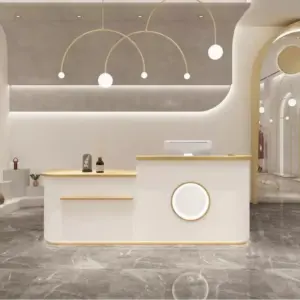 Curved Shop Checkout Reception Desk - L59"xW24"xH39", Original wood + White