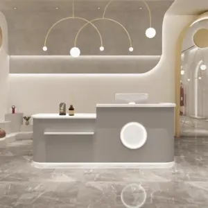 Curved Shop Checkout Reception Desk - L71"xW24"xH39", Gray + White