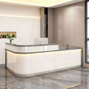 Laminate Reception Desk with Filing Cabinet - L118" x W24" x H39", Grey stone