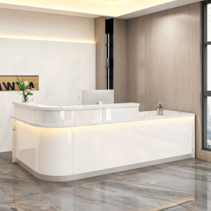 Laminate Reception Desk with Filing Cabinet - L134" x W24" x H39", White stone pattern