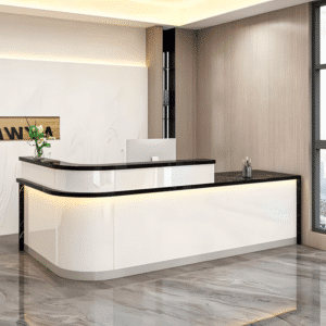 Laminate Reception Desk with Filing Cabinet - L157" x W24" x H39", Blackstone pattern