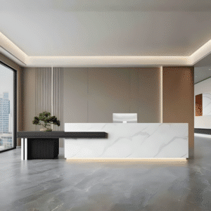 Large Storage Space Entrance Reception Desk - Maoters - L71" x W24" x H39", Fish belly white + Black