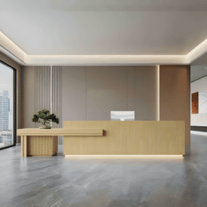 Large Storage Space Entrance Reception Desk - Maoters - L118" x W24" x H39", Wood color