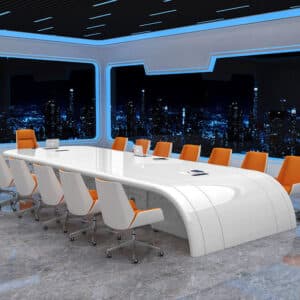 Innovative Large White Lacquered Conference Table - L118" x W47" x H30"