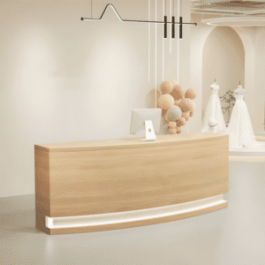 Modern Light Reception Desk - L150" x W24" x H39", Natural