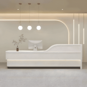 Modern Minimalist Hotel Front Desk - Maoters - L118" x W24" x H39", White terrazzo pattern