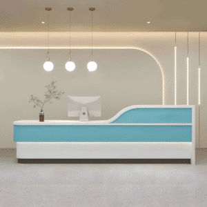 Modern Minimalist Hotel Front Desk - Maoters - L118" x W24" x H39", Blue + White
