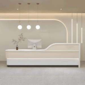 Modern Minimalist Hotel Front Desk - Maoters - L102" x W24" x H39", Beige + White