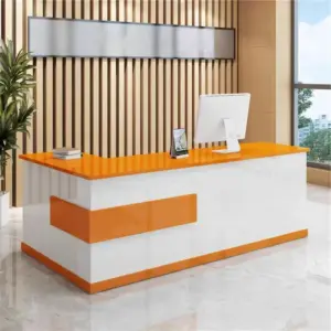 Modern Minimalist Reception Desk - White & Maple