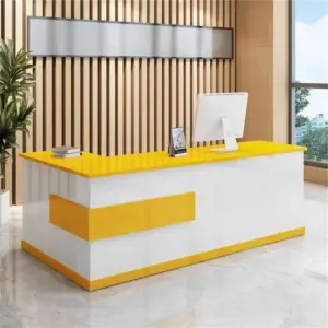 Modern Minimalist Reception Desk - White & Maple