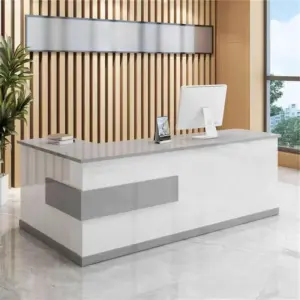 Modern Minimalist Reception Desk - White & Maple