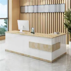 Modern Minimalist Reception Desk - White & Maple