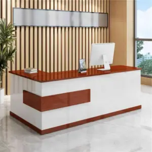 Modern Minimalist Reception Desk - White & Maple