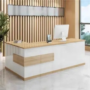 Modern Minimalist Reception Desk - White & Maple