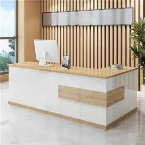 Modern Minimalist Reception Desk - White & Maple