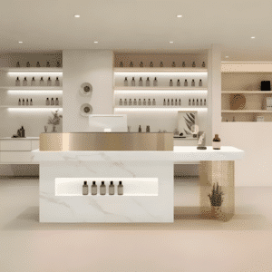 Modern Stylish Reception Cashier Counter - L118" x W24" x H39", White marble