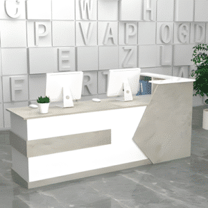 Simple Modern Cashier Counter Table - Maoters - L71" x W24" x H39", White + Emerald