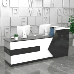 Simple Modern Cashier Counter Table - Maoters - L94" x W24" x H39", White + Black