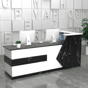 Simple Modern Cashier Counter Table - Maoters - L59" x W24" x H39", White + Black Stone