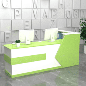 Simple Modern Cashier Counter Table - Maoters - L157" x W24" x H39", White + Green