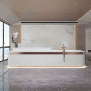 Simple Modern High-end Front Desk Reception - L118" x W24" x H39", All white + Red (stainless steel)