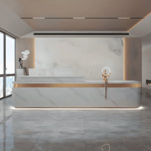 Simple Modern High-end Front Desk Reception - L87" x W24" x H39", Gray + Gold (stainless steel)