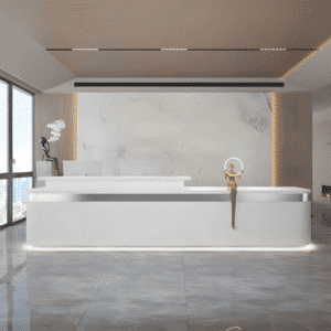 Simple Modern High-end Front Desk Reception - L79" x W24" x H39", All white + Silver (stainless steel)