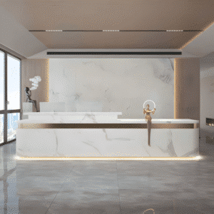 Simple Modern High-end Front Desk Reception - L71" x W24" x H39", White + Gold (stainless steel)