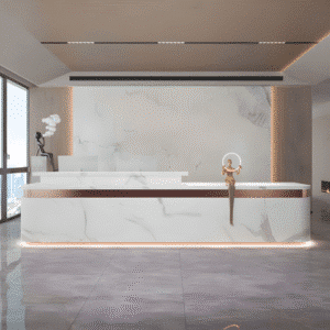 Simple Modern High-end Front Desk Reception - L59" x W24" x H39", White + Red (stainless steel)