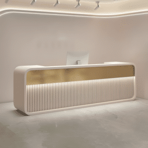 Simple Modern Hotel Company Front Desk - L79"xW24"xH39", Beige + Gold
