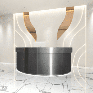 Stainless Semi Circular Reception Desk - L79"xW24"xH39", Black