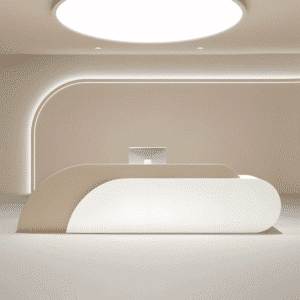 Stylish Curved Cashier Counter for Beauty Salons - L126" x W24" x H39", Almond + White